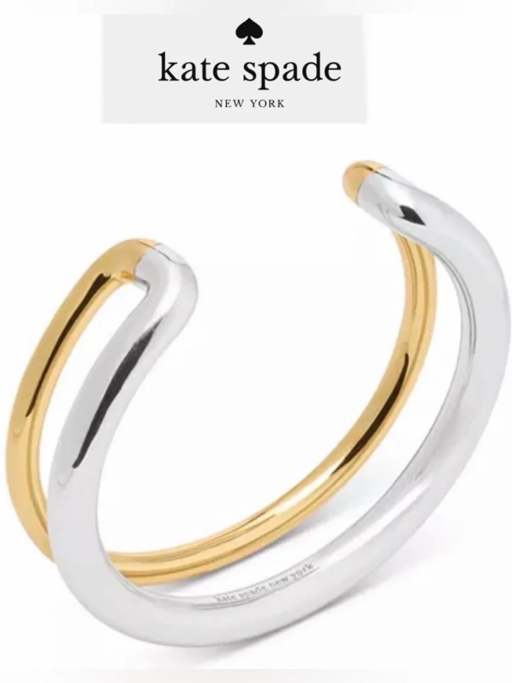 Kate Spade Interlock Cuff Bangle Bracelet Two-Tone Gold & Silver Open NWT $128$ - Picture 1 of 9